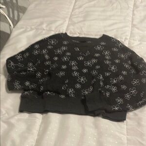 Art Class Black Sweater with White Floral Pattern